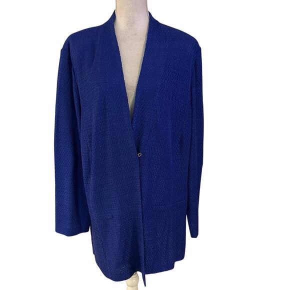 Ming Wang Plus Size 2X Textured Cardigan Sweater Blue FLAWS - Picture 1 of 6